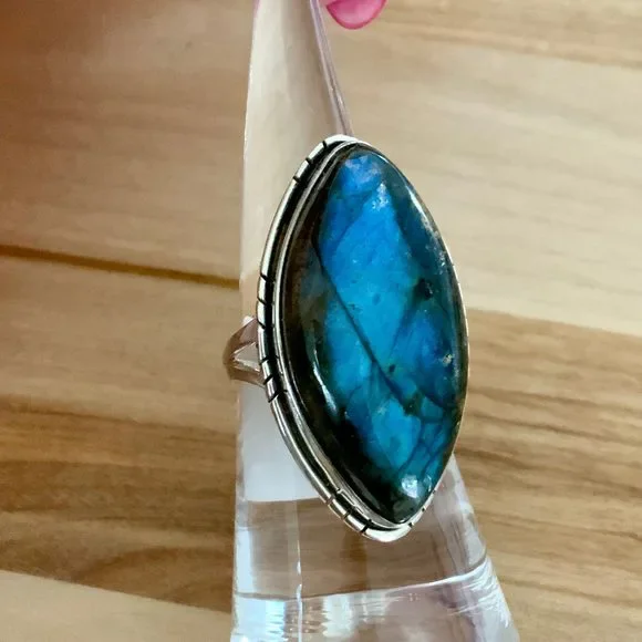 Labradorite Solid 925 Sterling Silver Ring - Picture 1 of 5